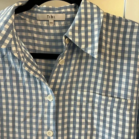 1002 Tibi Viscose Gingham Shirtdress Size XXS Color Blue White - Picture 3 of 6